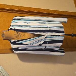 Halogen Striped Blazer - White, Navy, Blue